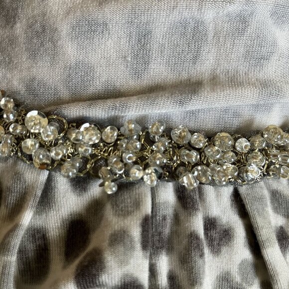 Charter Club XL Beaded Neck Leopard Print Top Womens Long Sleeve Blouse - Picture 4 of 6